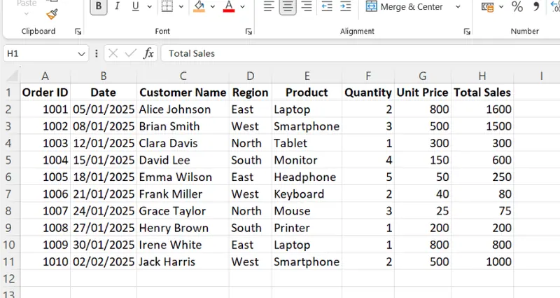使用剪切插入法在Excel中移动列 2