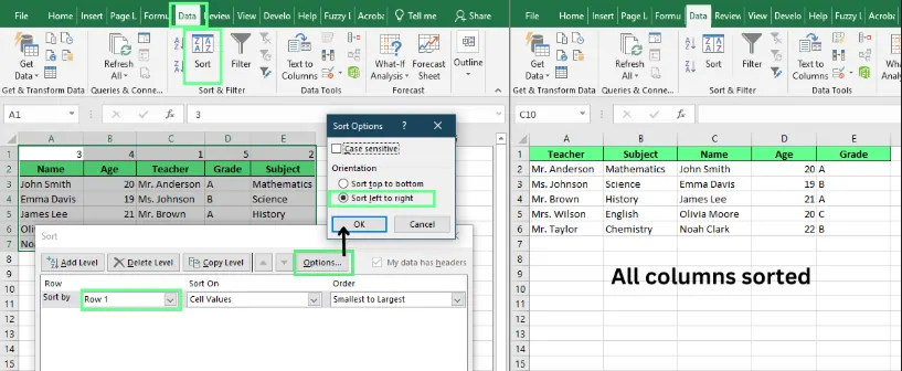 Spalten mit der Sortieroption in Excel verschieben. 7