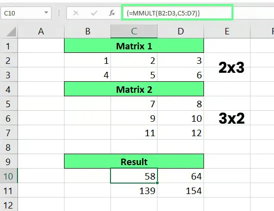 Zwei Matrizen mit der MMULT-Funktion in Excel multiplizieren. 12