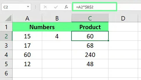 Spalten mit einem absoluten Bezug in Excel multiplizieren. 6