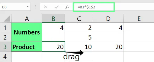 Zwei Zeilen mit einem absoluten Bezug in Excel multiplizieren. 8