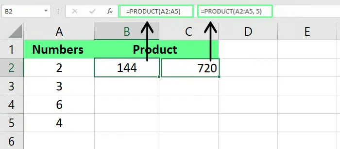 Verwenden Sie die PRODUKT-Funktion, um die Zellen in Excel zu multiplizieren. 9