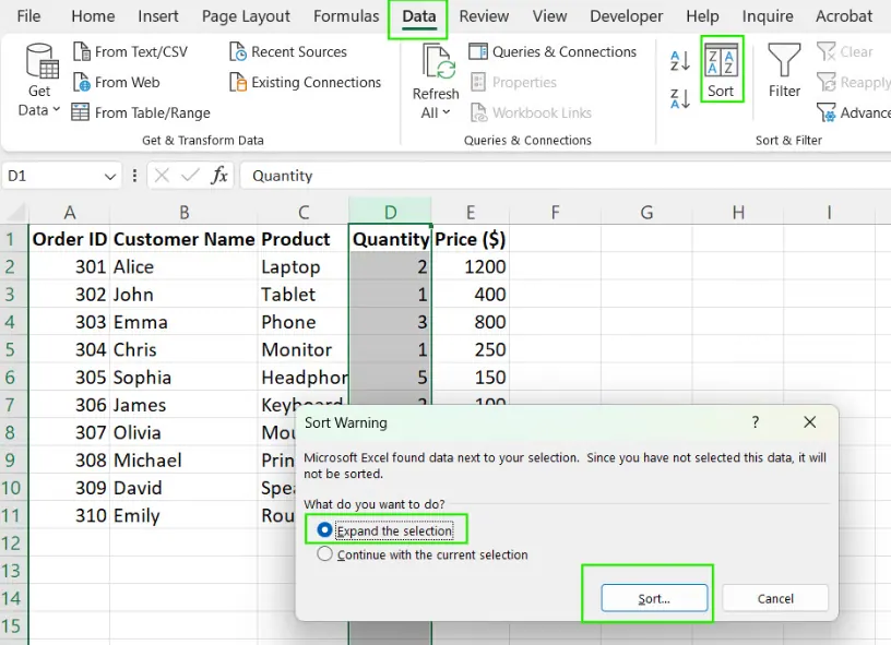 Wie man die Auswahl in Excel erweitert. 10