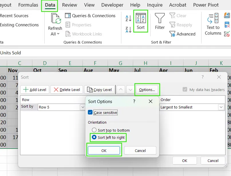 Wie man in Excel von links nach rechts sortiert. 11
