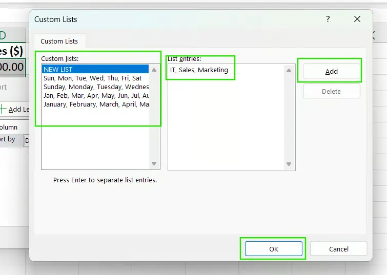 Wie man eine benutzerdefinierte Sortierliste in Excel erstellt. 12