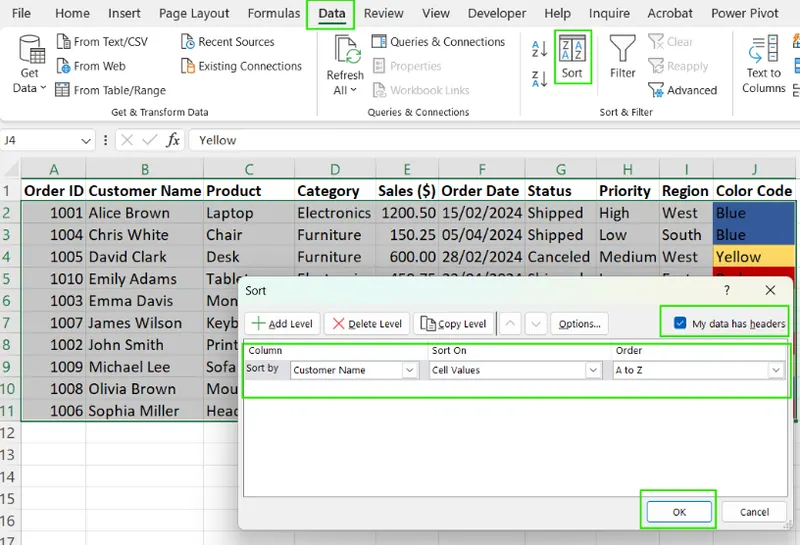 Excel字母排序步骤4 Excel字母排序步骤4