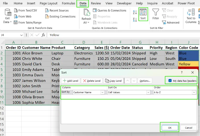 Wie man in Excel alphabetisch sortiert. 4