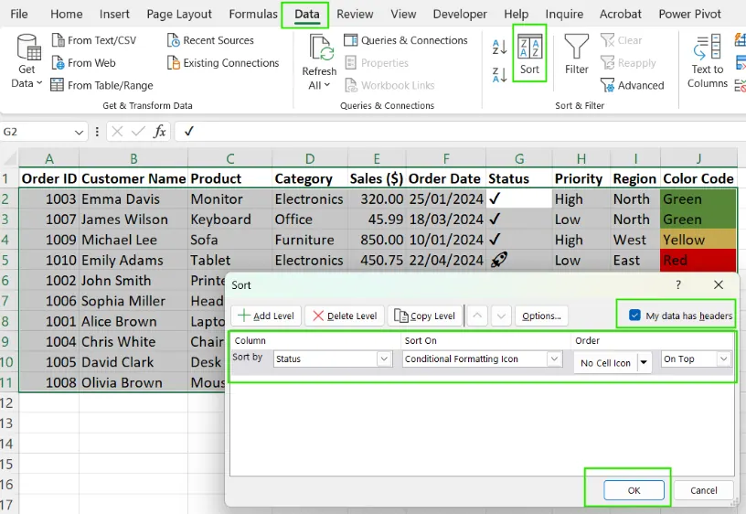 Sortieren nach Symbol in Excel. 8