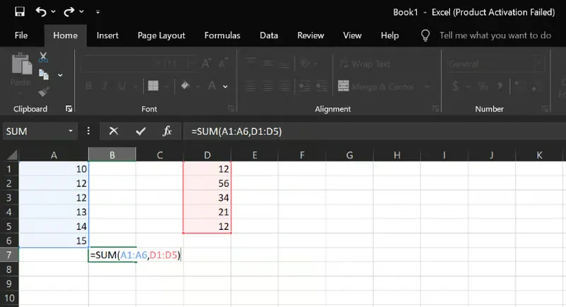 Sum multiple ranges using SUM() in Excel 2 Sum multiple ranges using SUM() in Excel 2