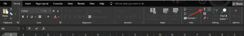 AutoSum button in the Home Tab 5