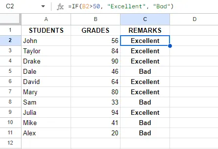 Assigning remarks to all the students using the IF statement. 6