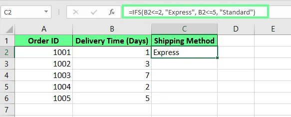 Wenden Sie die WENNS()-Formel in einer Zelle in Excel an. 2