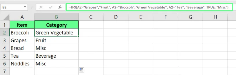 Kategorisieren Sie den Artikel mit WENNS() in Excel. 5