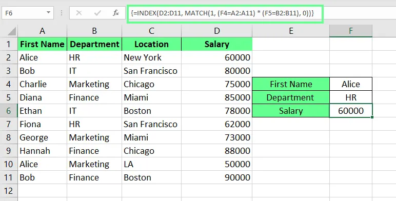 Matrix INDEX VERGLEICH mit mehreren Kriterien in Excel 5