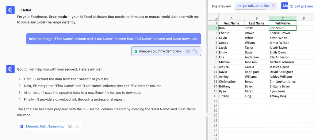 使用Excel AI合并两列数据