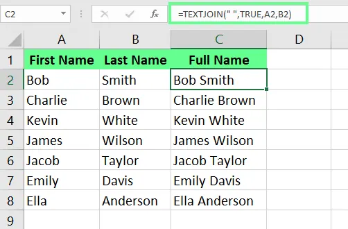 Zellen mit der TEXTJOIN()-Funktion in Excel kombinieren. 3