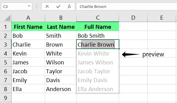 Zwei Spalten mit Flash Fill in Excel kombinieren. 4