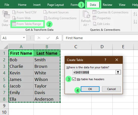 Power Query Editor öffnen, um Zellen in Excel zusammenzuführen. 5