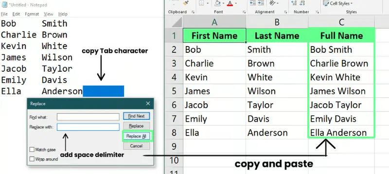使用记事本和Excel合并单元格。图7