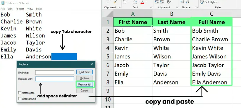 Zellen mit Notepad und Excel zusammenführen. 7