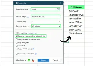 在Excel中使用加载项合并单元格。图9