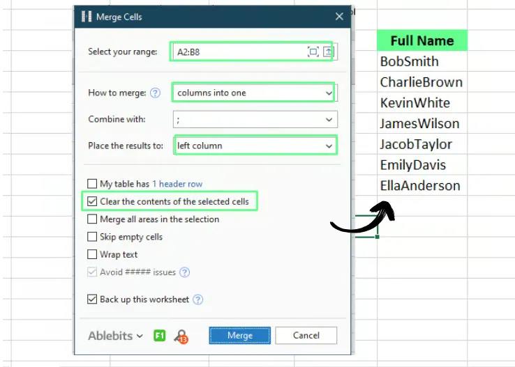 Zellen mit Add-ins in Excel zusammenführen. 9