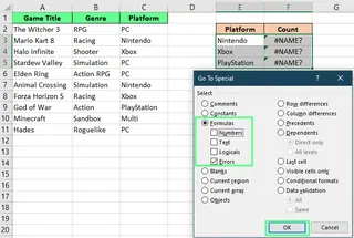 使用Excel定位条件工具高亮错误