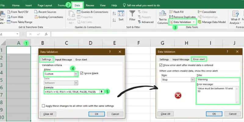 使用嵌套IF进行Excel数据验证示例2