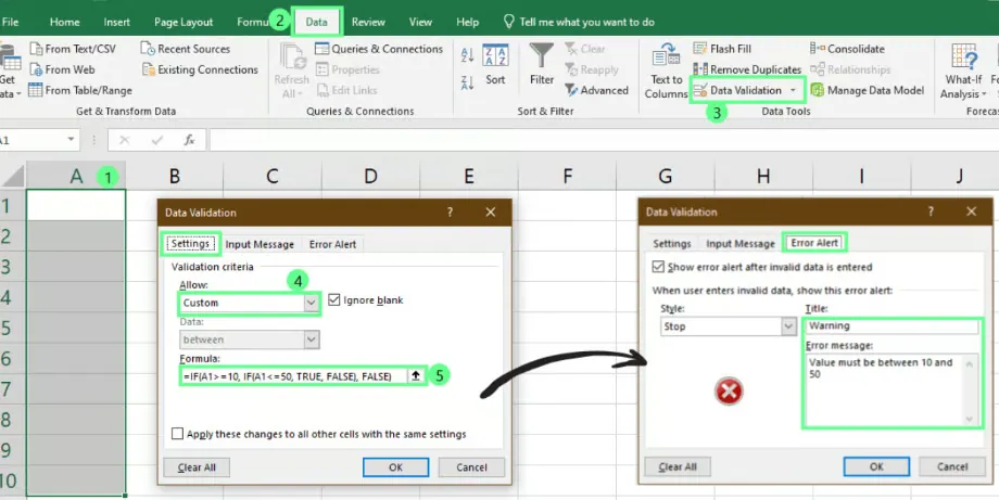 Validierung von Daten mit verschachtelter WENN in Excel. 2