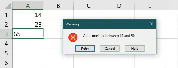 Fehler bei der Datenvalidierung in Excel. 3