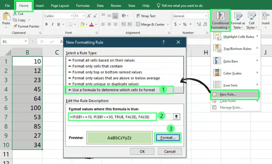 Verwendung von verschachtelter WENN für bedingte Formatierung in Excel. 4
