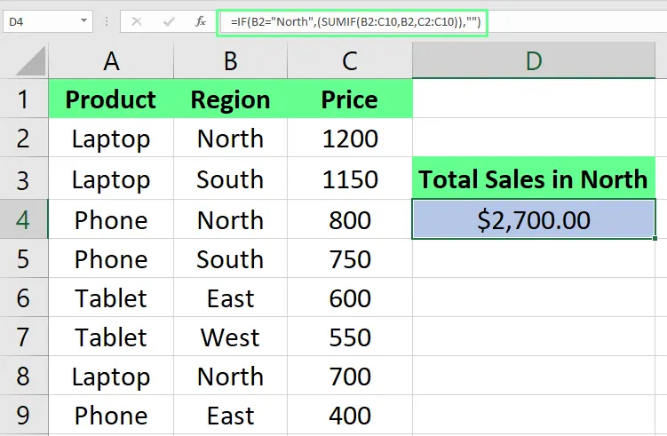 Kombination von WENN mit SUMMEWENN in Excel. 7