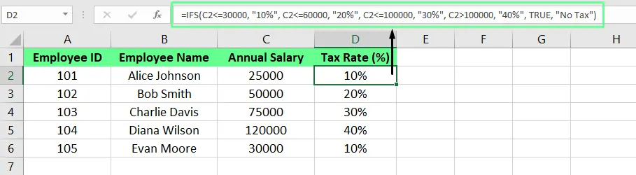 Verwendung der WENNS-Formel als Alternative zu verschachtelter WENN in Excel. 8