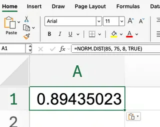 Excel NORM.DIST()函数TRUE参数示例2