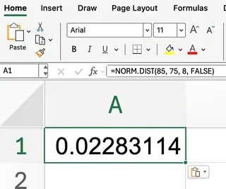 Excel NORM.DIST()函数FALSE参数示例3