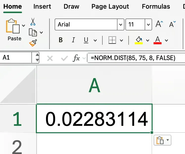 Excel NORM.DIST() function with FALSE 3