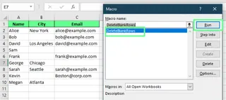 运行宏以删除 Excel 中的空白行。 6
