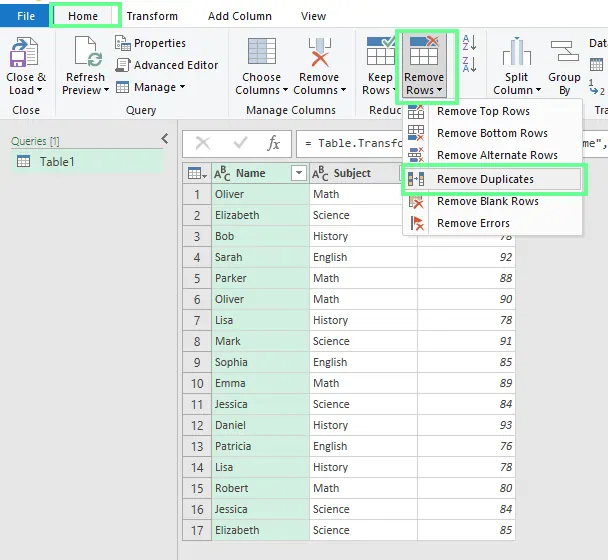 Power-Query-Option Duplikate entfernen 19