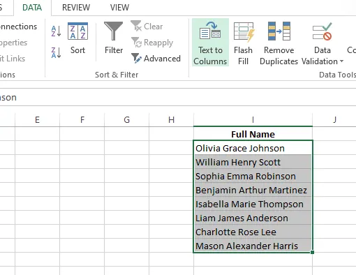 Auswahl der Excel-Option "Text in Spalten" 1