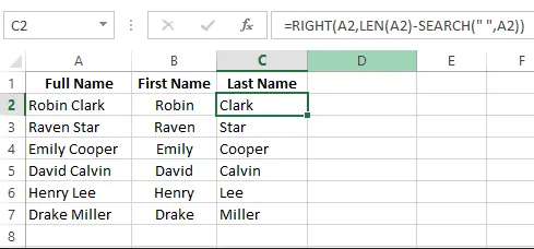 Verwenden einer Excel-Formel zum Extrahieren des Vornamens aus dem vollständigen Namen 10