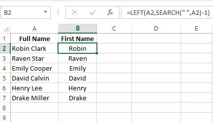 Extrahieren des Vornamens aus dem vollständigen Namen mit einer Excel-Formel 9