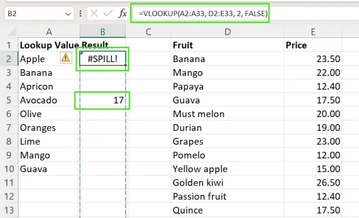 Excel #SPILL!-Fehler von der VLOOKUP()-Funktion 10