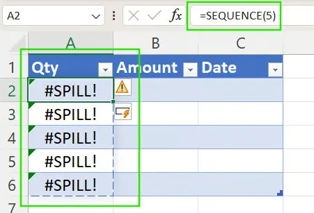 #SPILL!-Fehler in Excel verursacht durch dynamische Arrays innerhalb von Tabellen 2