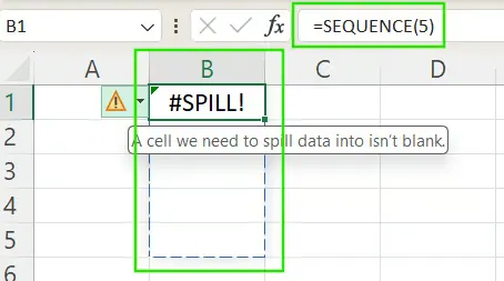 Unsichtbare Blockade des Spill-Bereichs in Excel 4