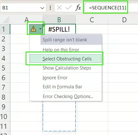 Überprüfung der #SPILL!-Fehlerwarnung in Excel 5