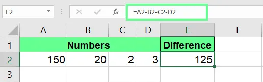 Mehrere Zellen in Excel subtrahieren. 3