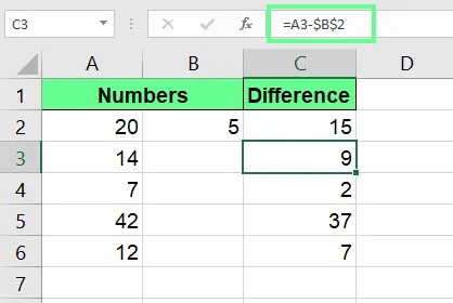 Spalten mit absolutem Bezug in Excel subtrahieren 5