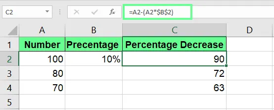 Zahlen von einem Prozentsatz in Excel subtrahieren. 8