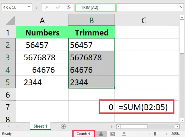 Verwendung von TRIM für numerische Werte in Excel. 3