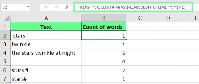 Zählen der Wörter leerer Zellen als Null in Excel. 7